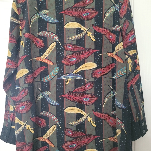 Koos of Course Shirt Women SMALL Blouse Button Front Art to Wear Feathers Pocket - Picture 3 of 3
